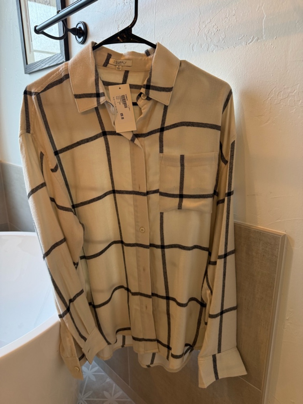Z Supply Cream Windowpane Button-Down Shirt - so soft, relaxed fit